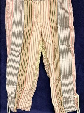 Chico's Striped Linen-Blend Pants in Peach, Lime & Navy Size 1